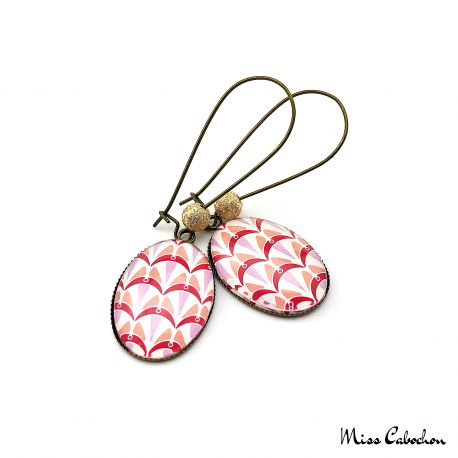 Oval earrings - Art deco collection - Shades of red