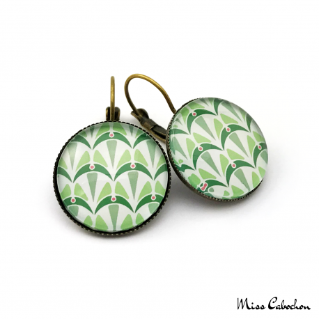 Round earrings - Art deco collection - Shades of green