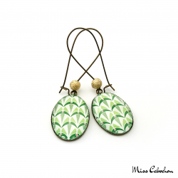 Oval earrings - Art deco collection - Shades of green