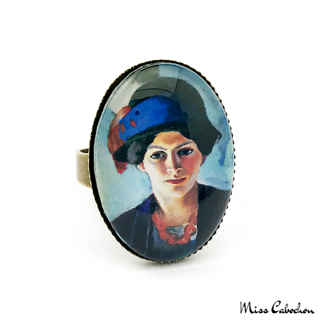 Oval ring "The artist's wife in blue hat" by August Macke