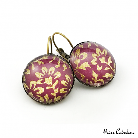 Round earrings - Purple and Golden - Japanese inspiration