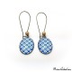Checkerboard Oval Earrings - Blue and White