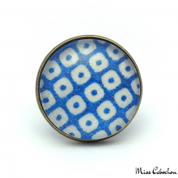 Checkerboard Ring - Blue and White
