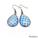 Checkerboard Teardrop Earrings - Blue and White