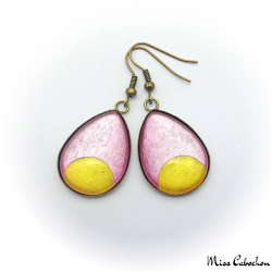 Teardrop earrings - Golden Moon on Pink