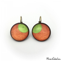 Round earrings - Green Moon on Orange