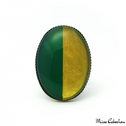 Oval two-tone ring - Green and Golden