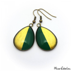 Two-tone teardrop earrings - Green and Golden
