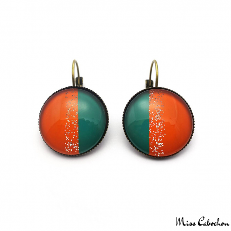 Trendy round earrings - Green and Orange