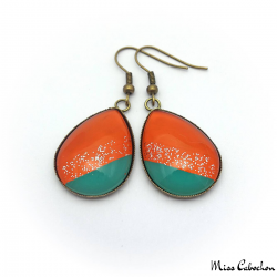 Trendy teardrop earrings - Green and Orange