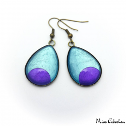 Teardrop earrings - Purple Moon on Blue