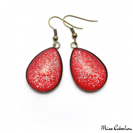 Glitter red teardrop earrings