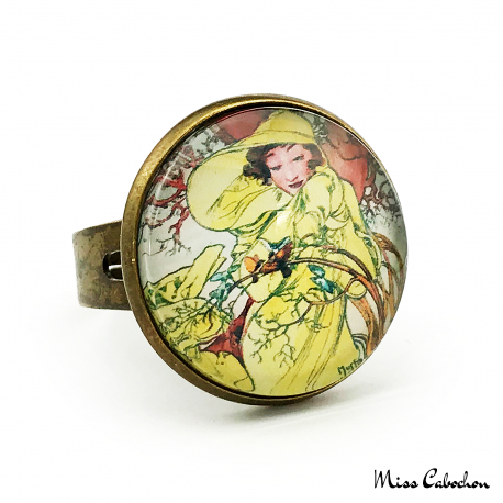 Roaring Twenties style ring "February by Alfons Mucha"