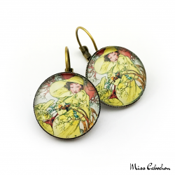 Roaring Twenties style earrings "February by Alfons Mucha"
