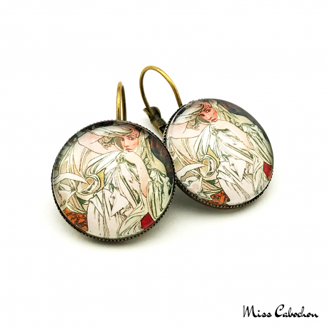 Antique style earrings "March by Alfons Mucha"