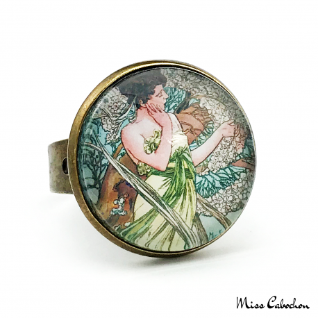 1920s style ring "April by Alfons Mucha"