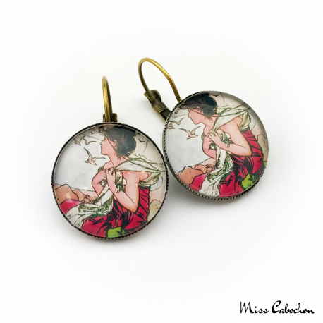 1900s style earrings "September by Alfons Mucha"
