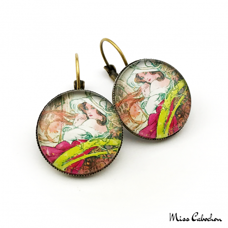 Boucles d'oreille Art nouveau "Novembre par Alfons Mucha"