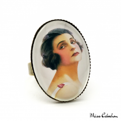 Ring "The young woman with a rose" - Art déco style - Adjustable ring - Handmade jewelry