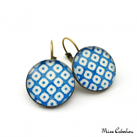 Checkerboard Earrings - Blue and White